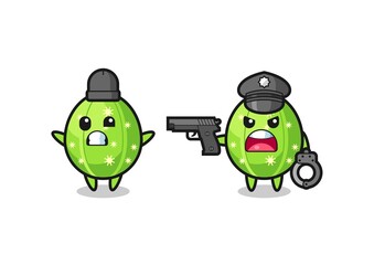 illustration of cactus robber with hands up pose caught by police