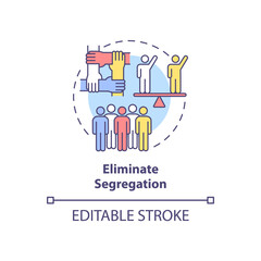 Eliminate segregation concept icon. Fighting racism abstract idea thin line illustration. Diverse, multicultural community. Reduce race barriers. Vector isolated outline color drawing. Editable stroke