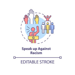 Naklejka premium Speak up against racism concept icon. Fighting racial discrimination abstract idea thin line illustration. Taking action against inequality. Vector isolated outline color drawing. Editable stroke