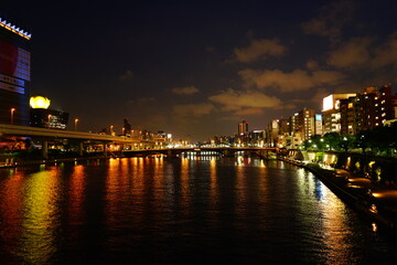 Cityscape of Sumidagawa river at night in Tokyo, Japan - 日本 東京都 隅田川 夜景	