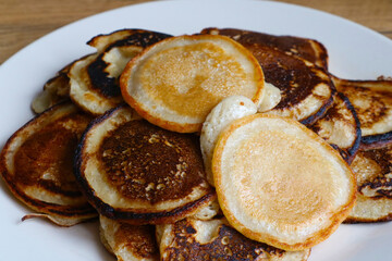 Homemade baked pancakes on a breakfast plate.