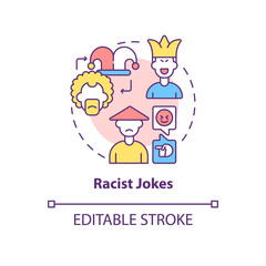 Racist jokes concept icon. Racism in social situation abstract idea thin line illustration. Stereotypical statements. Racial slurs. Vector isolated outline color drawing. Editable stroke