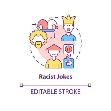 Racist Jokes Concept Icon. Racism In Social Situation Abstract Idea Thin Line Illustration. Stereotypical Statements. Racial Slurs. Vector Isolated Outline Color Drawing. Editable Stroke