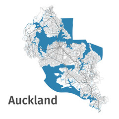 Auckland map. Detailed map of Auckland city administrative area. Cityscape panorama.