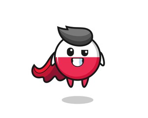 the cute poland flag badge character as a flying superhero