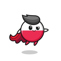 cute poland flag badge superhero character is flying