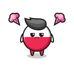 annoyed expression of the cute poland flag badge cartoon character