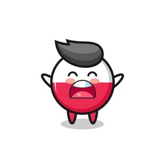 cute poland flag badge mascot with a yawn expression