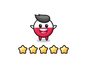 the illustration of customer best rating, poland flag badge cute character with 5 stars