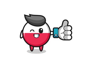 cute poland flag badge with social media thumbs up symbol