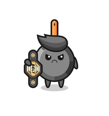 frying pan mascot character as a MMA fighter with the champion belt