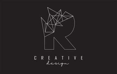 Outline Letter R logo design with broken stone detail. Vector Illustration with geometrical effect.