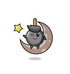 illustration of frying pan cartoon sitting on the half moon