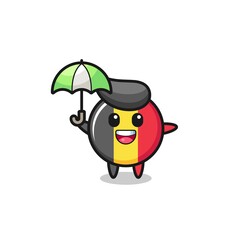 cute belgium flag badge illustration holding an umbrella