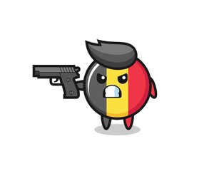 the cute belgium flag badge character shoot with a gun