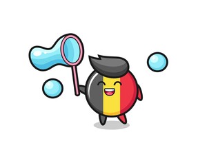 happy belgium flag badge cartoon playing soap bubble