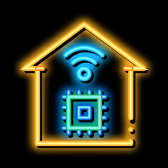smart house chip wifi neon light sign vector. Glowing bright icon smart house chip wifi sign. transparent symbol illustration