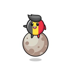 illustration of belgium flag badge cartoon sitting on the moon