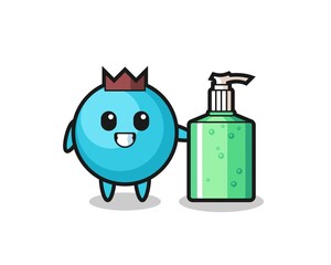 cute blueberry cartoon with hand sanitizer