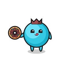 illustration of an blueberry character eating a doughnut