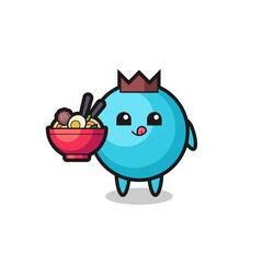 cute blueberry character eating noodles