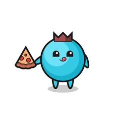 cute blueberry cartoon eating pizza