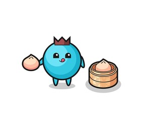 cute blueberry character eating steamed buns
