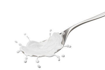 Milk or yogurt splashing on silver spoon,
