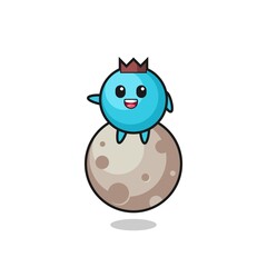 illustration of blueberry cartoon sitting on the moon
