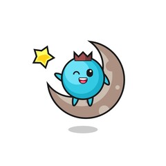 illustration of blueberry cartoon sitting on the half moon