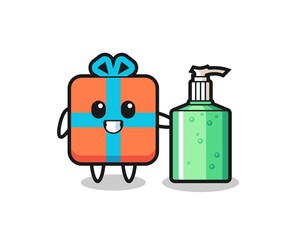 cute gift box cartoon with hand sanitizer
