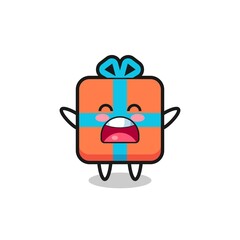 Naklejka premium cute gift box mascot with a yawn expression