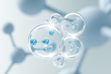 Naklejka premium Molecule inside Liquid Bubble, 3d illustration.