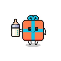 Fototapeta premium baby gift box cartoon character with milk bottle