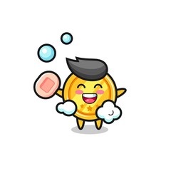 medal character is bathing while holding soap
