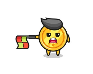 medal character as line judge hold the flag straight horizontally