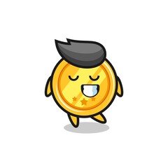 medal cartoon illustration with a shy expression