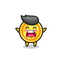 cute medal mascot with a yawn expression