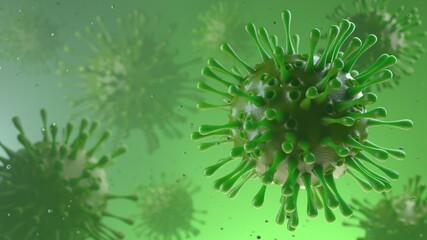 green virus microbe coronavirus infection composition molecule danger toxicity 3d render