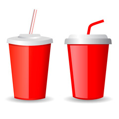 Red paper cup for soft drink, vector cartoon