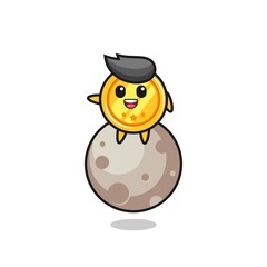 illustration of medal cartoon sitting on the moon