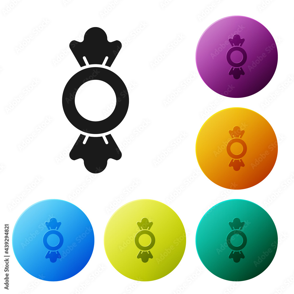 Poster black candy icon isolated on white background. set icons in color circle buttons. vector