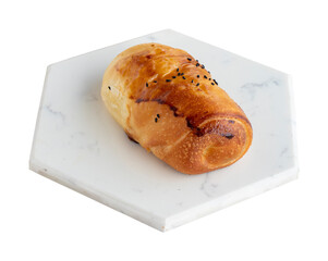 pastry with minced meat solated on white background. Local name kıymalı poğaça.