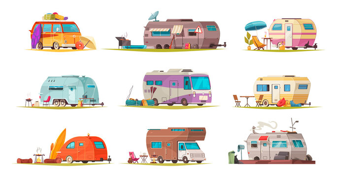 Recreational Vehicles Cartoon Set