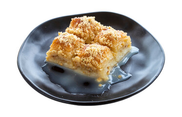 Cold baklava isolated on white background. Baklava with milk