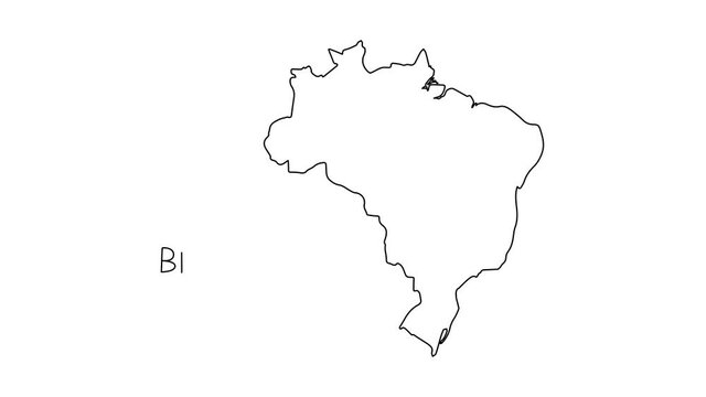 Brazil map animation line. Black line animation letters drawing on a white background.