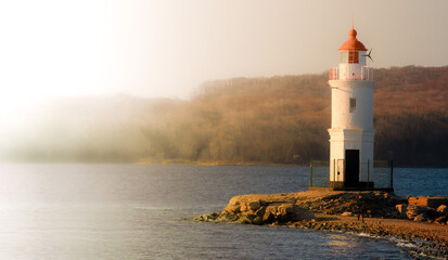 Lighthouse Tokarevskaya koshka with vane anemometer in Vladivostok, Russia