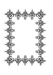 Frames of lace ethnic elements on the sheet of A4 format, surreal, black and white graphics