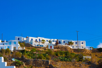 View of traditional houses in Mykonos Island Greece Cyclades