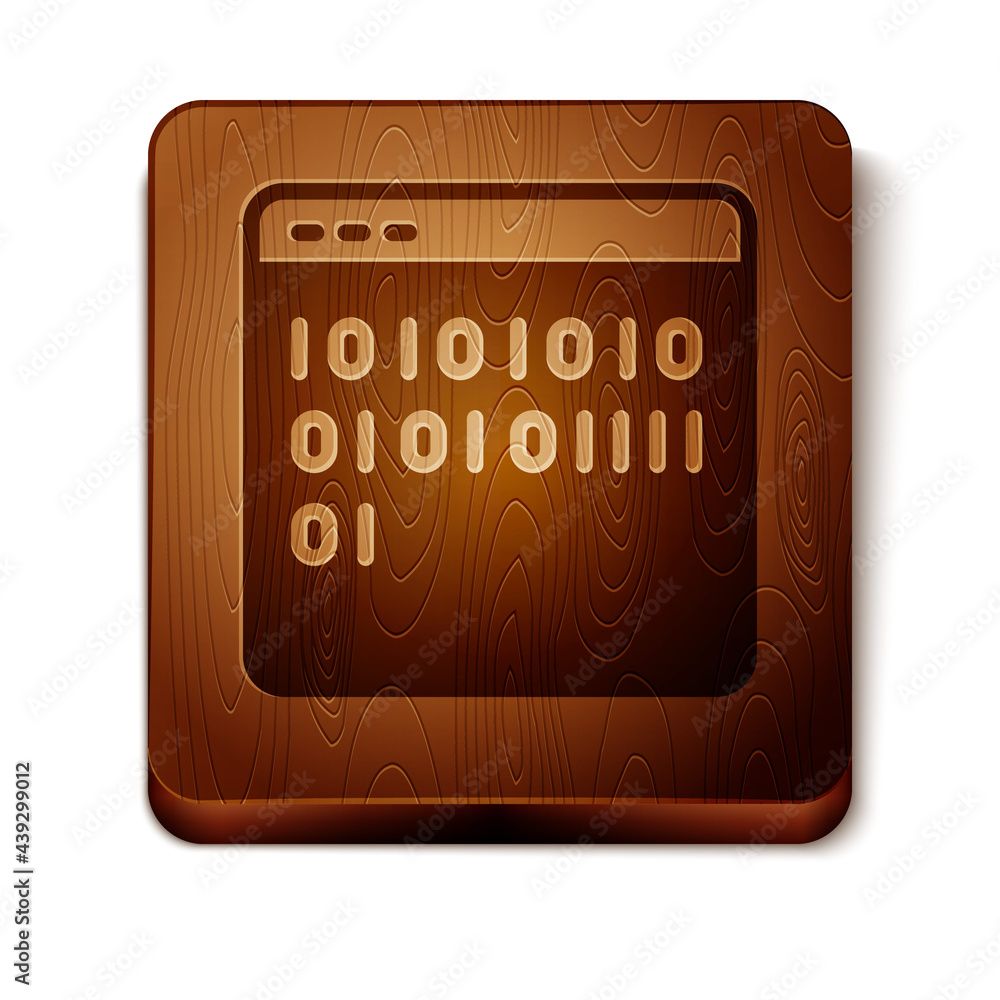Poster brown binary code icon isolated on white background. wooden square button. vector
